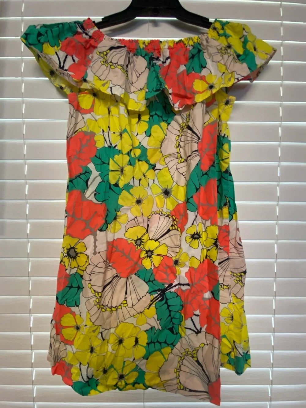 Crewcuts Off-Shoulder Floral Dress in Yellow, Coral & Green